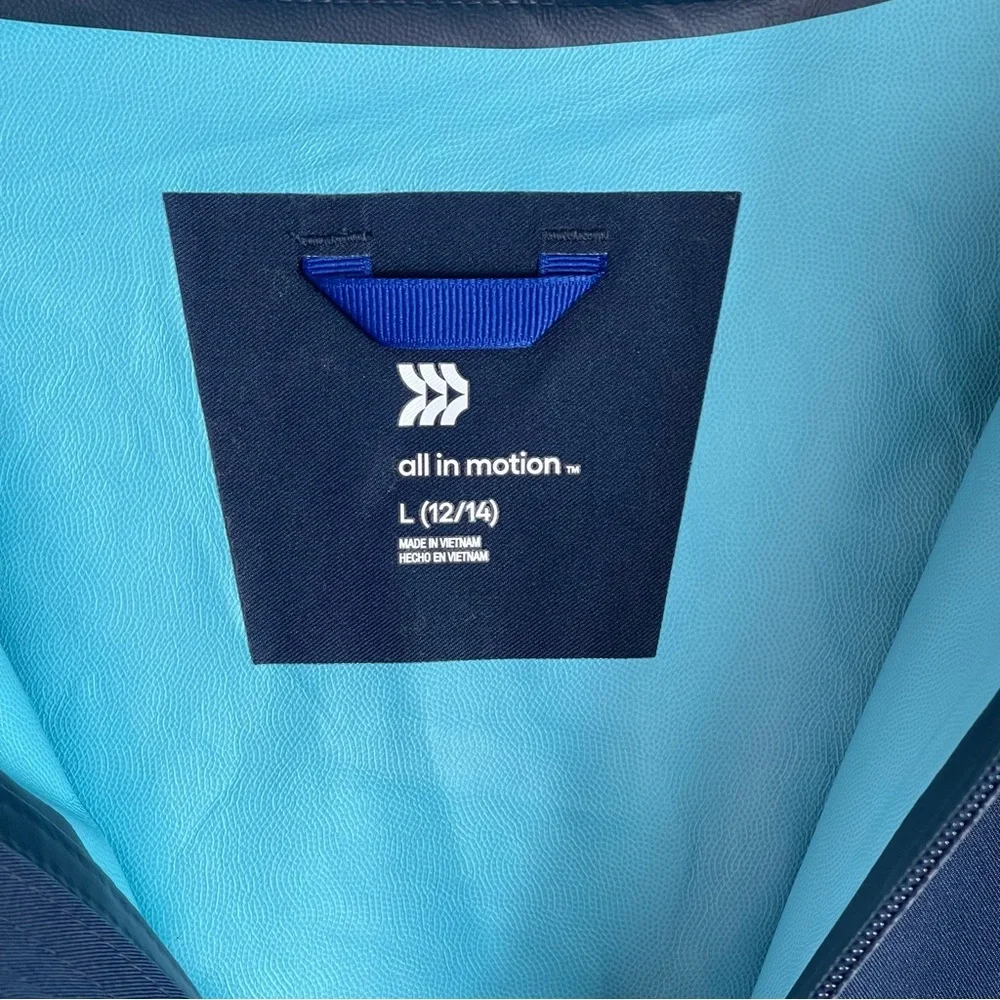 All In Motion Boy's Hooded Windbreaker Jacket Wind & Water Repellent Blue.